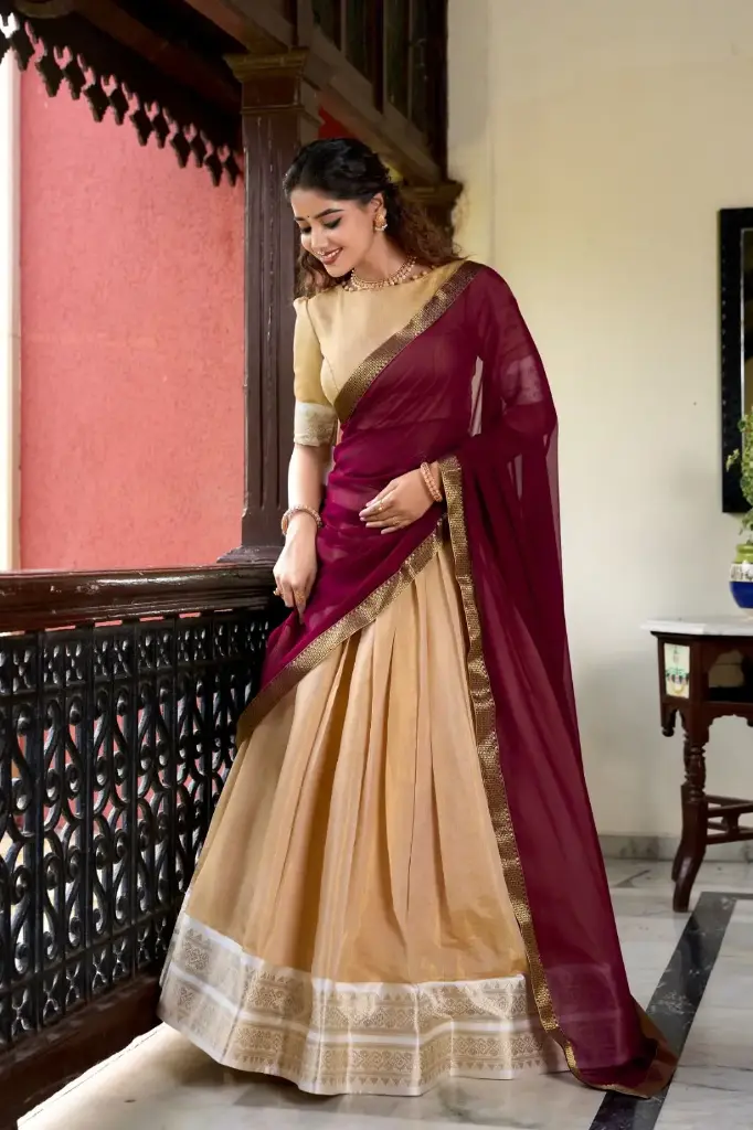 Heritage redefined in this Kanchipuram lehenga choli.