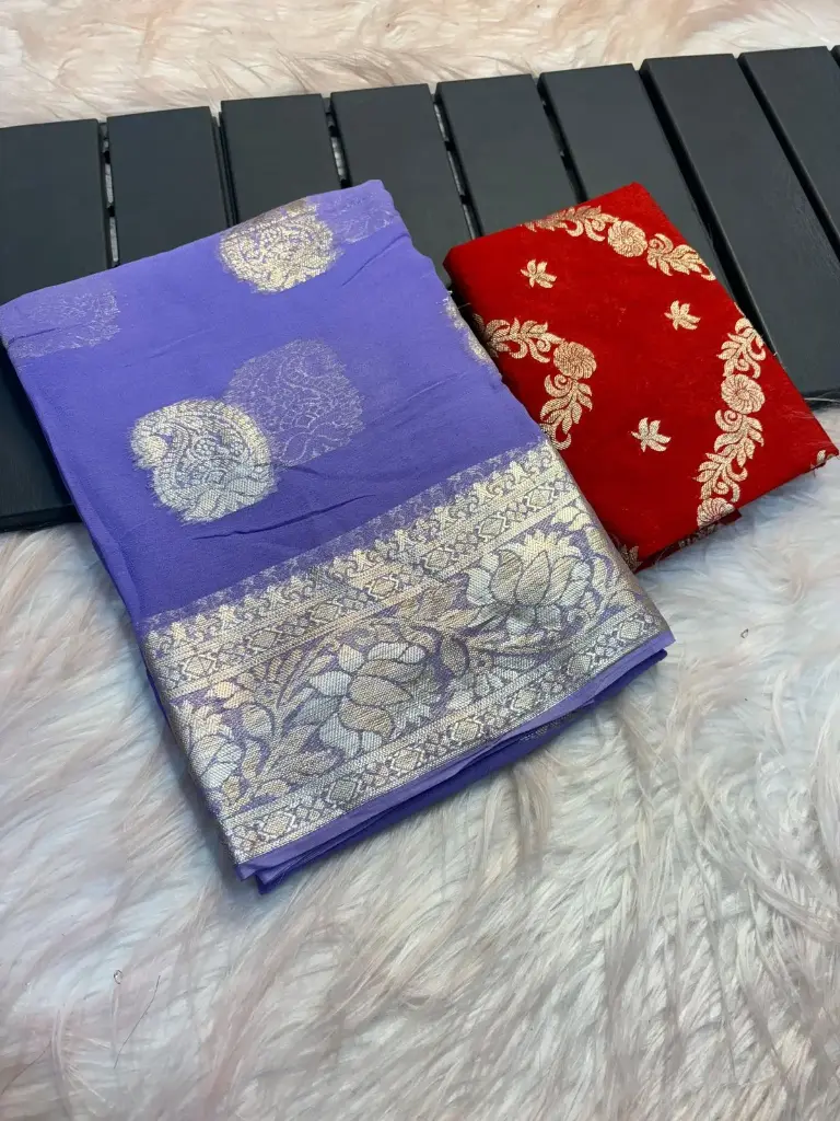  Viscose Georgette Saree With banarasi  Georgette Weaving Blouse