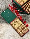 Banarsi handloom fabric in mor border patten heavy tassels on pallu saree 