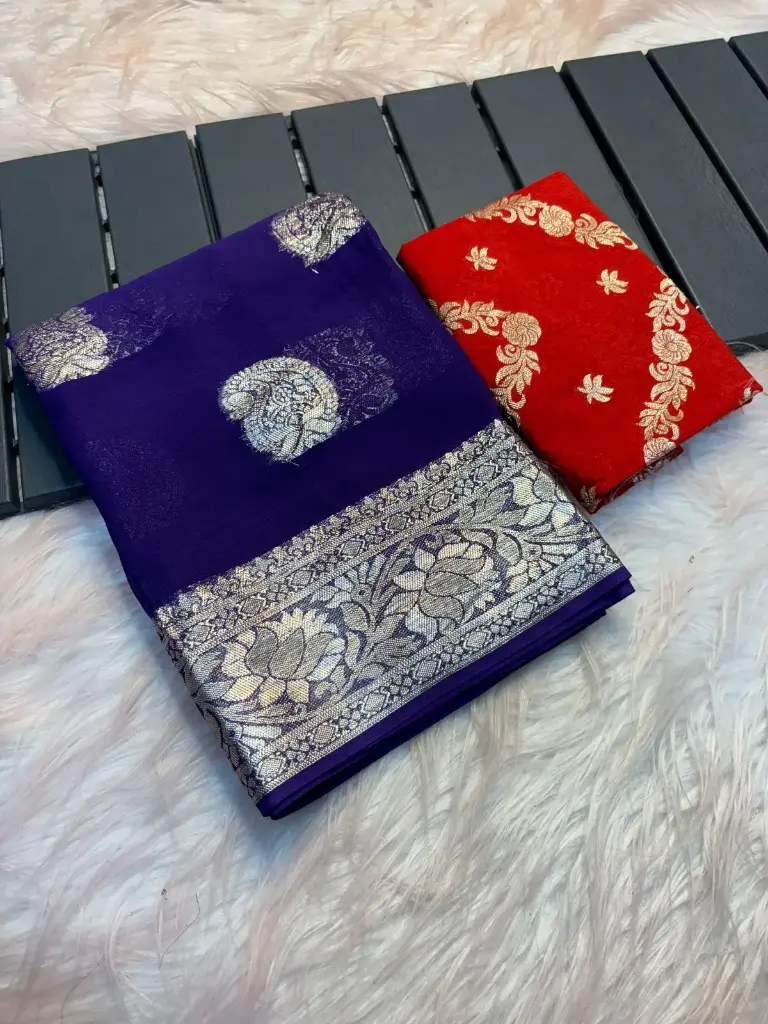  Viscose Georgette Saree With banarasi  Georgette Weaving Blouse