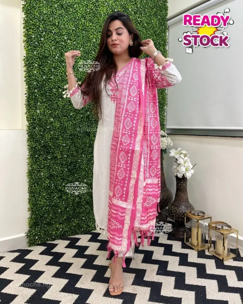Pure fine KATHA COTTON fabric Straight kurti with pant and dupatta