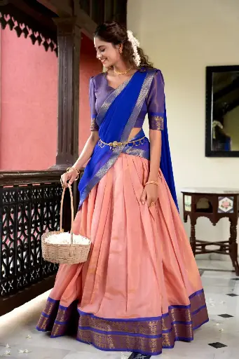 Heritage redefined in this Kanchipuram lehenga choli. 