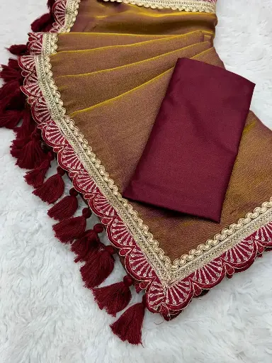 NEW COLOR ADD FIRST TIME IN MARKET TISSUE GOLDEN SOFT SAREE 