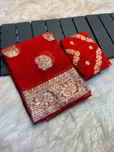 Viscose Georgette Saree With banarasi  Georgette Weaving Blouse