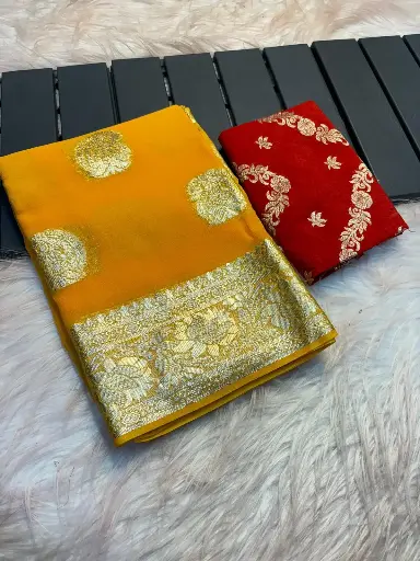 Viscose Georgette Saree With banarasi  Georgette Weaving Blouse
