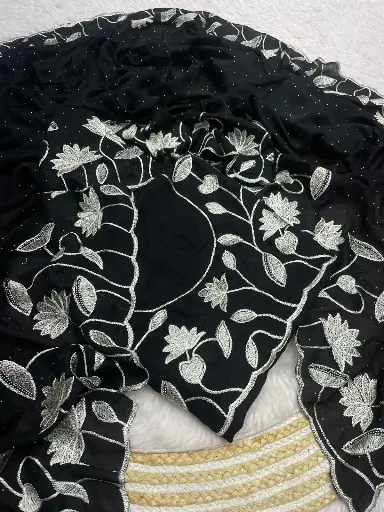 Soft Vichitra Blooming With Beautiful Embroidery Zari Work With Siroski Work