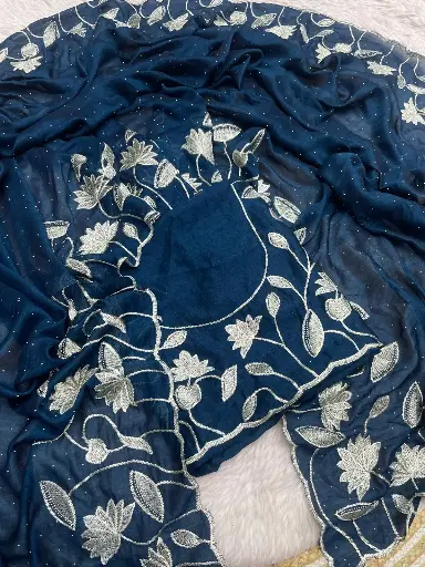 Soft Vichitra Blooming With Beautiful Embroidery Zari Work saree with blouse