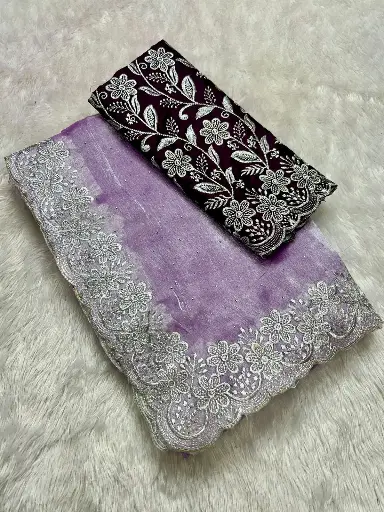 Premium Burberry Jimmy Choo zari Embroidery Saree with blouse